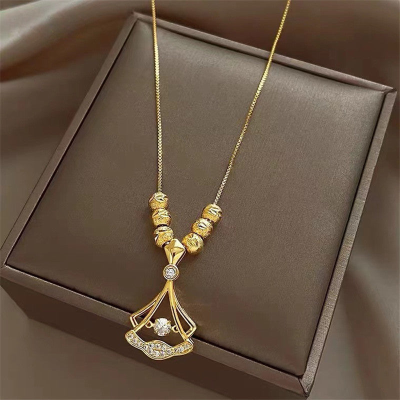 18K Real Gold Ginkgo Leaf Pendant Necklace
