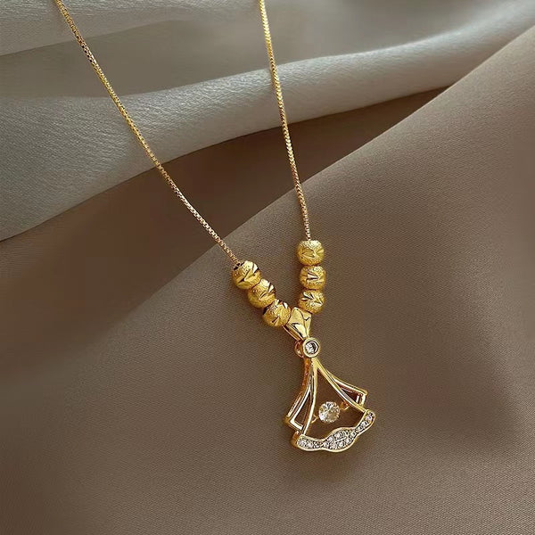 18K Real Gold Ginkgo Leaf Pendant Necklace