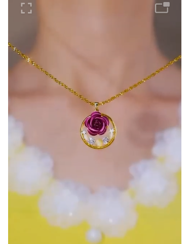 14K Gold-Plated Cat's Eye Purple Rose Pendant Necklace