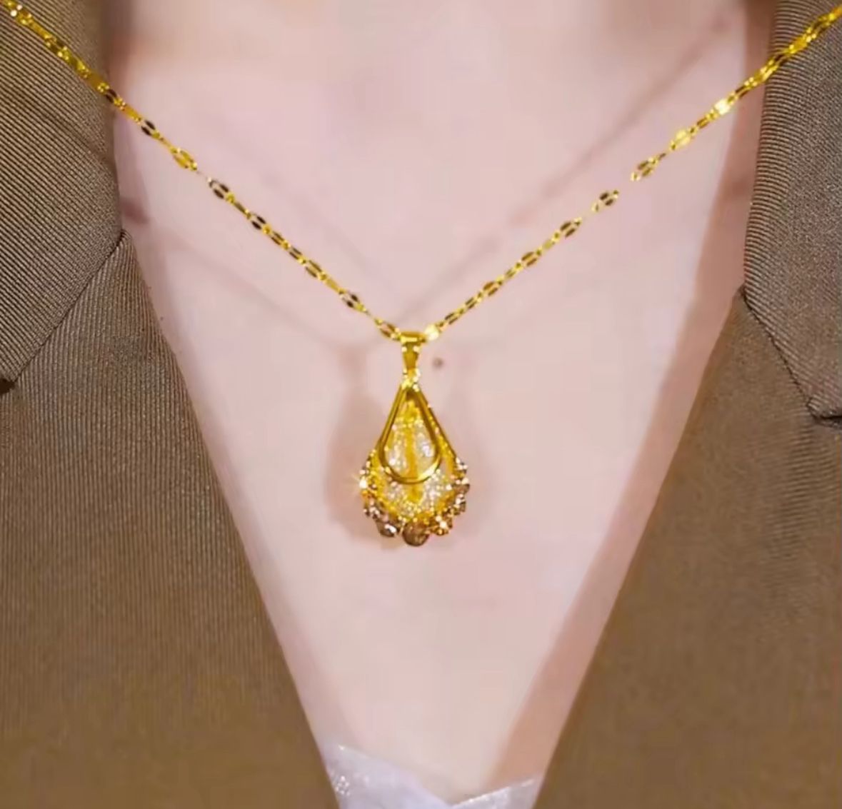 14K Gold-Plated Zircon Mesh Drop Necklaces