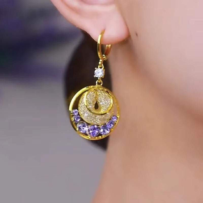 Shiny Zircon Earrings For Women 18K Gold Plated