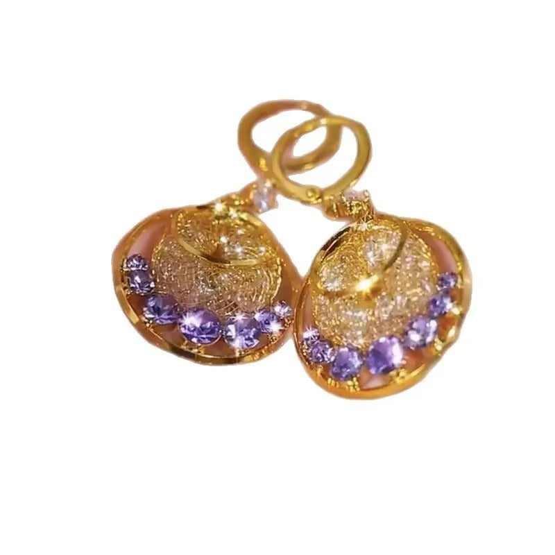 Shiny Zircon Earrings For Women 18K Gold Plated