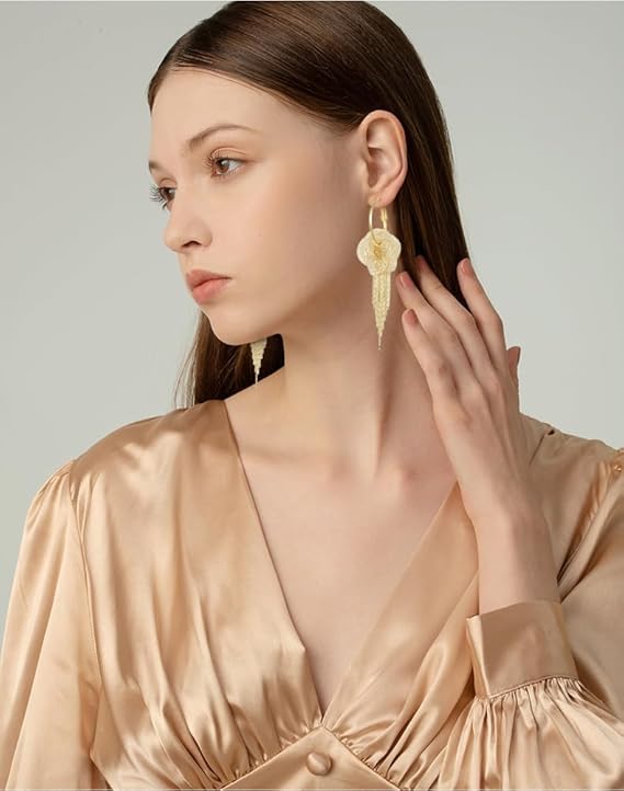 Floral Hoop Earrings for Women(14k gold)black