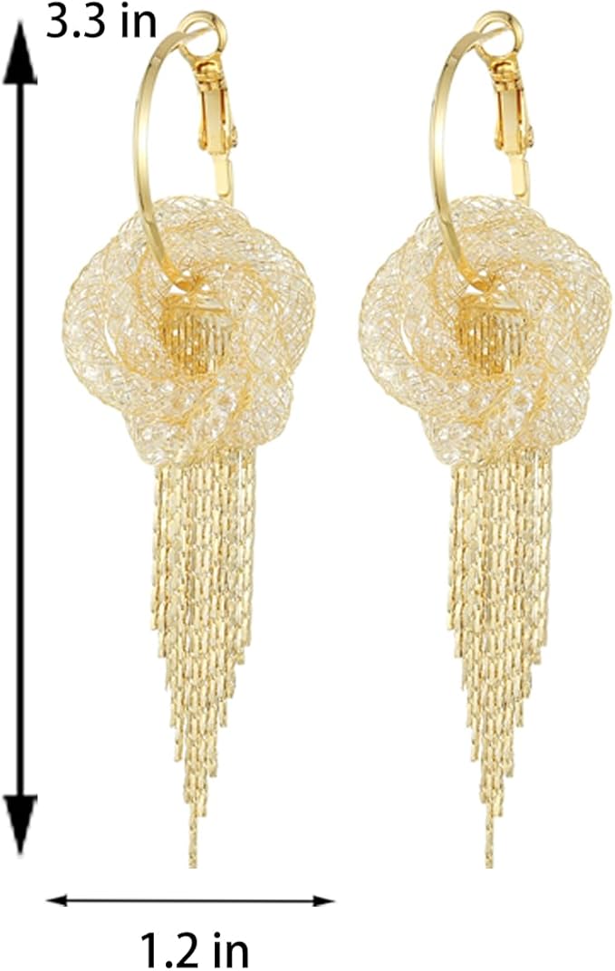 Floral Hoop Earrings for Women(14k gold)black