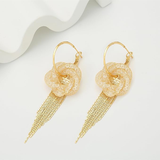 Floral Hoop Earrings for Women(14k gold)black