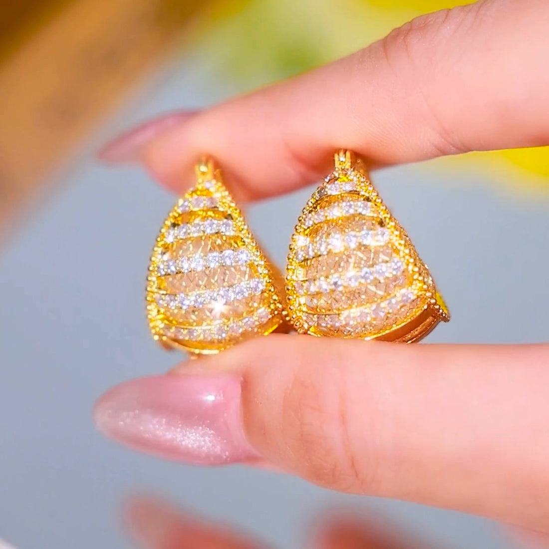 Diamond zircon earring(24k gold plated)