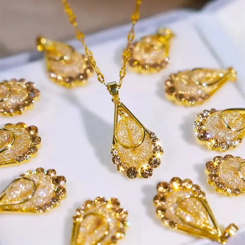 14K Gold-Plated Zircon Mesh Drop Necklaces