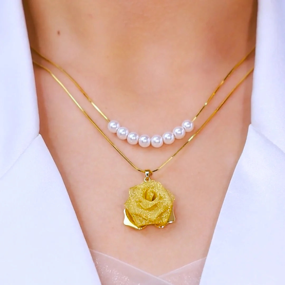14K Gold-Plated Zircon Rose Pendant Necklace
