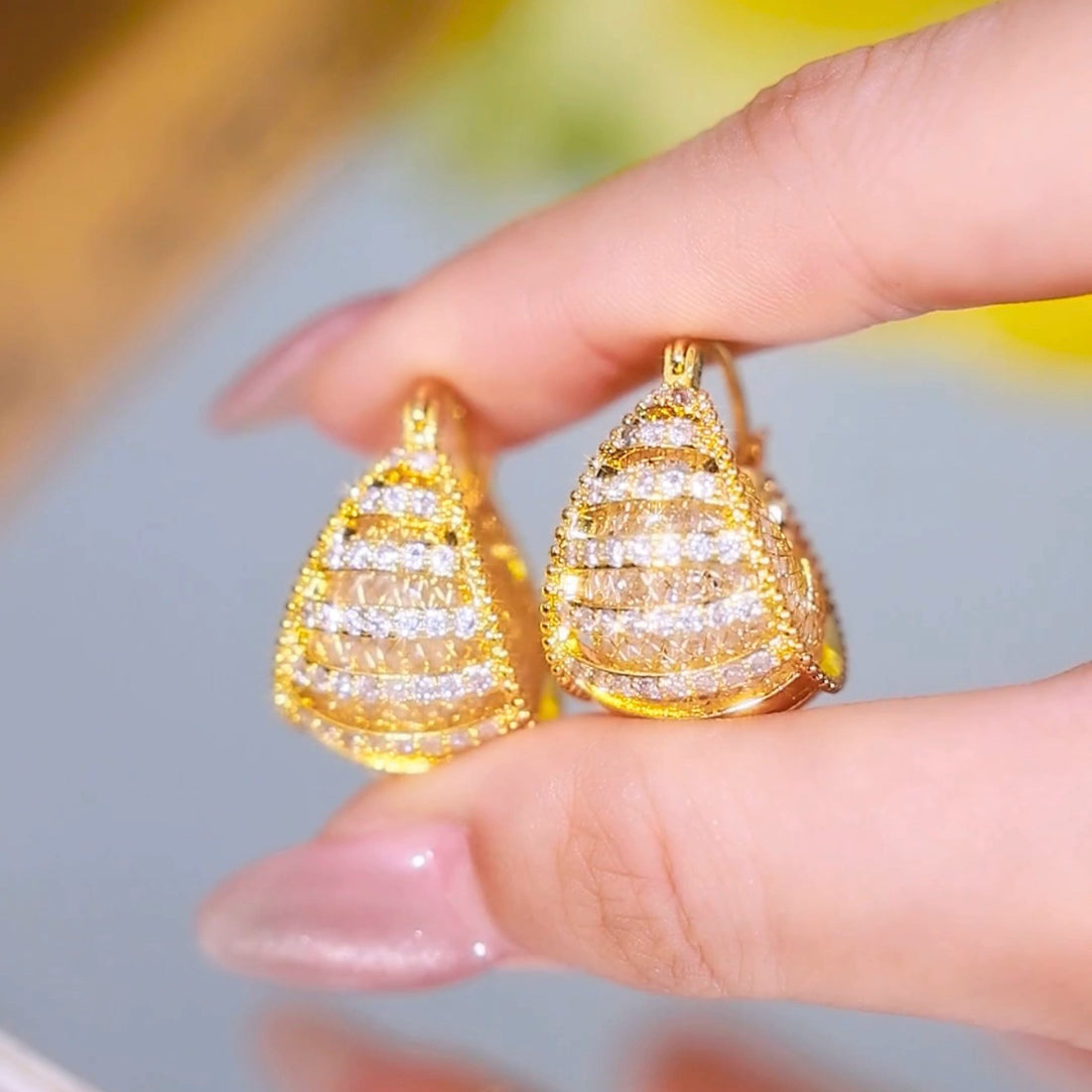 Diamond zircon earring(24k gold plated)