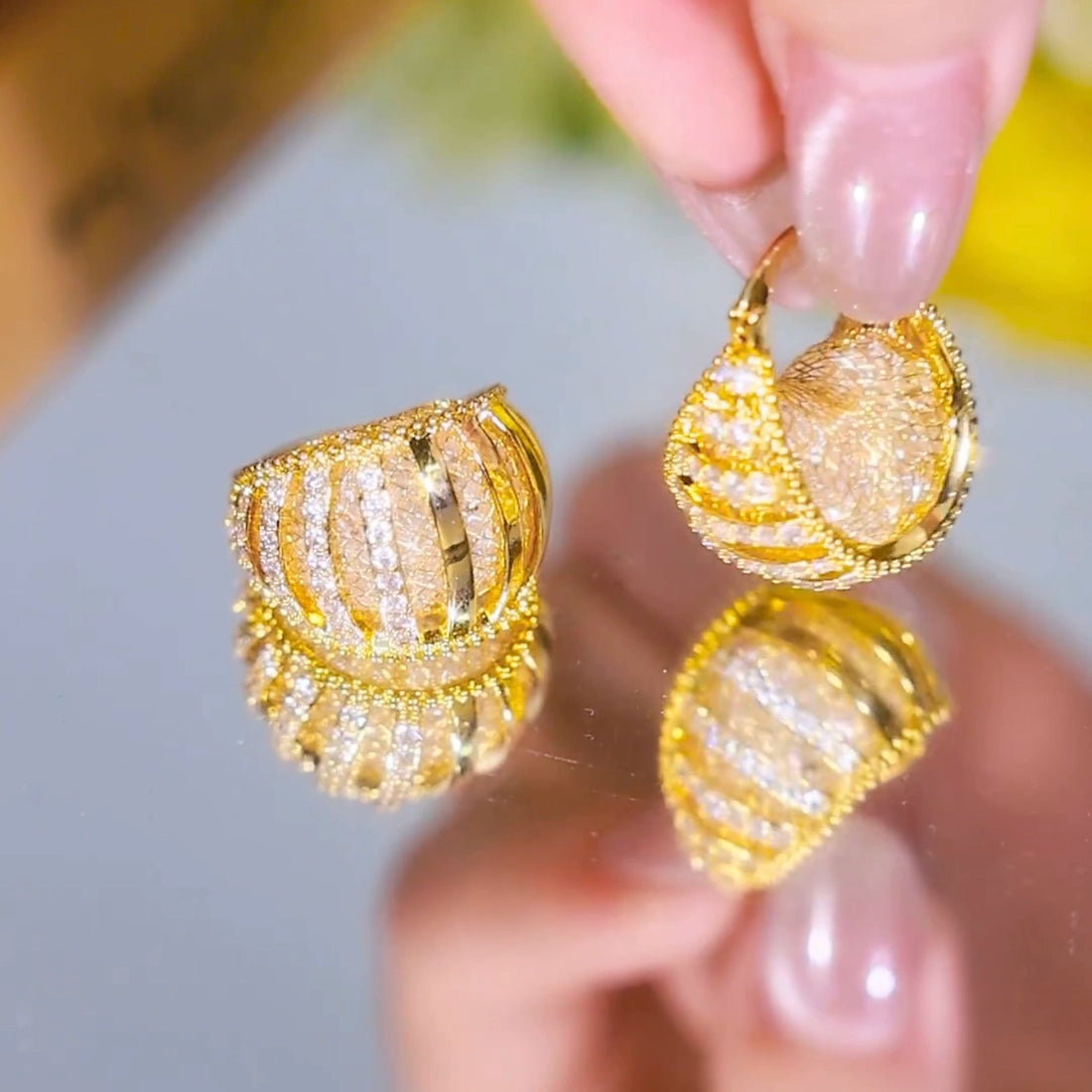 Diamond zircon earring(24k gold plated)