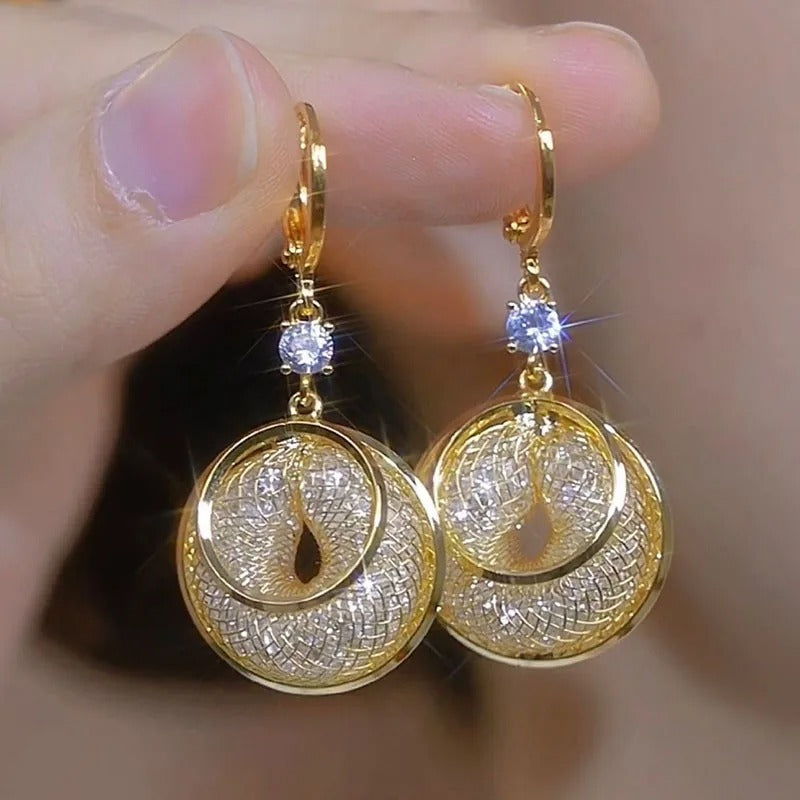 Zircon Mesh Earrings(18k gold)