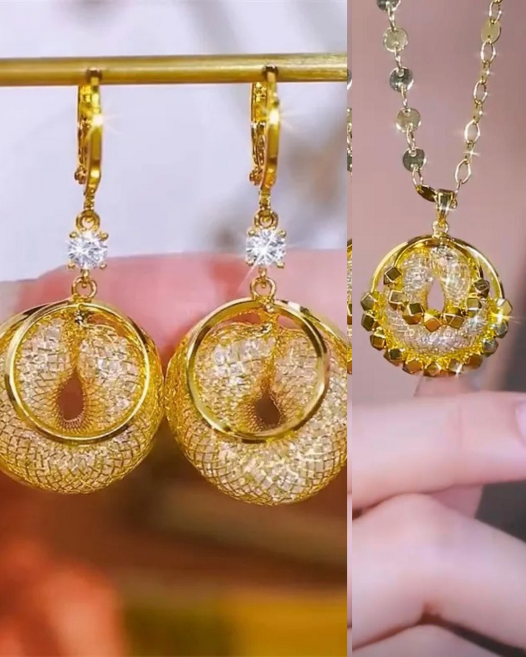 Mesh Zircon necklace(18k gold)