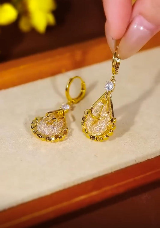 Mesh crystal zircon earrings(24k gold plated)