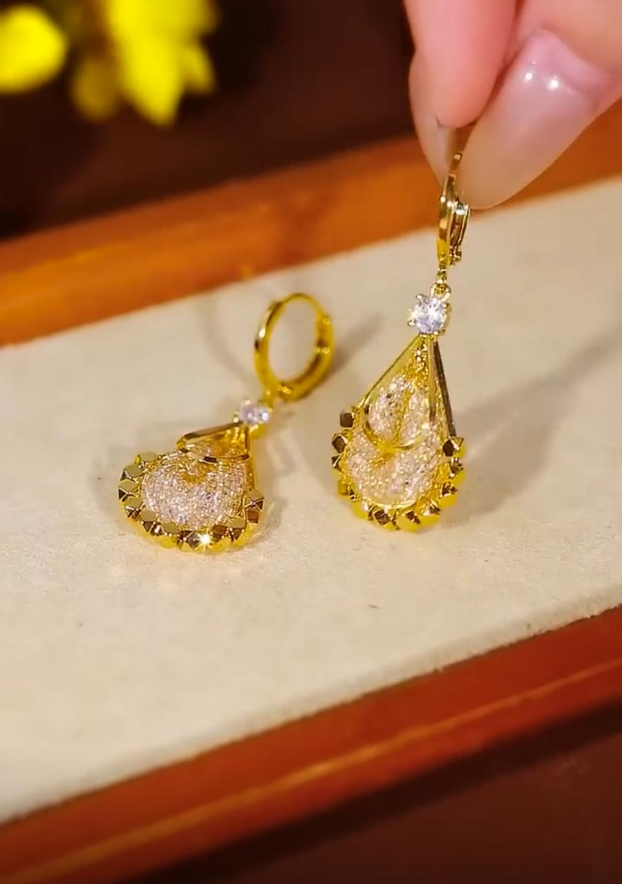 Mesh crystal zircon earrings(24k gold plated)