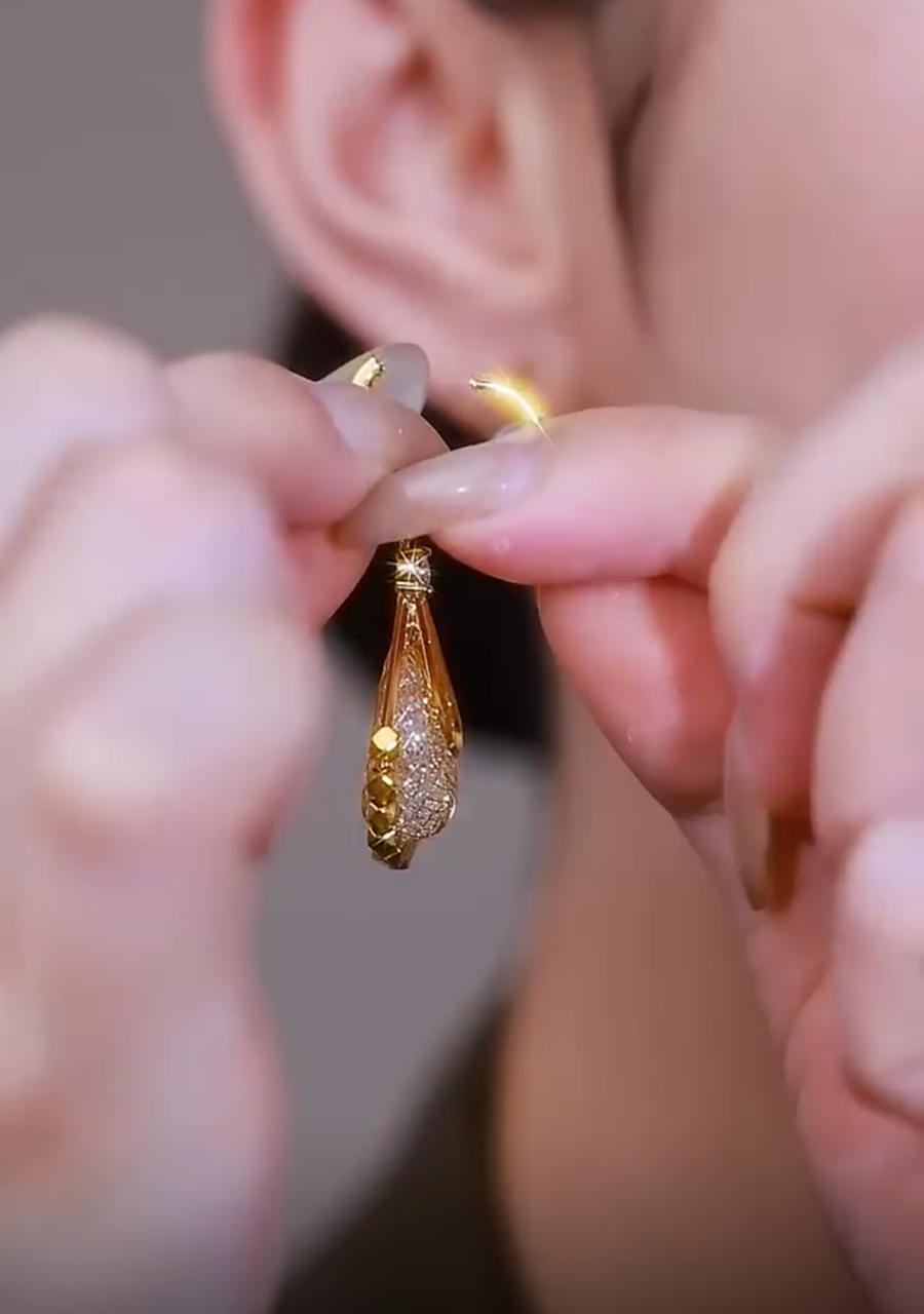 Mesh crystal zircon earrings(24k gold plated)