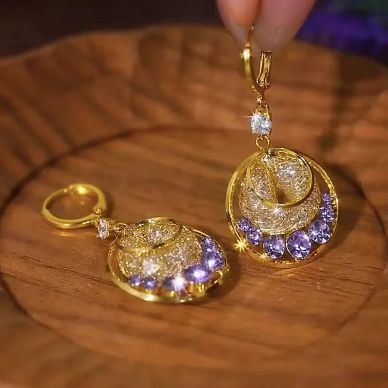 Shiny Zircon Earrings For Women 18K Gold Plated