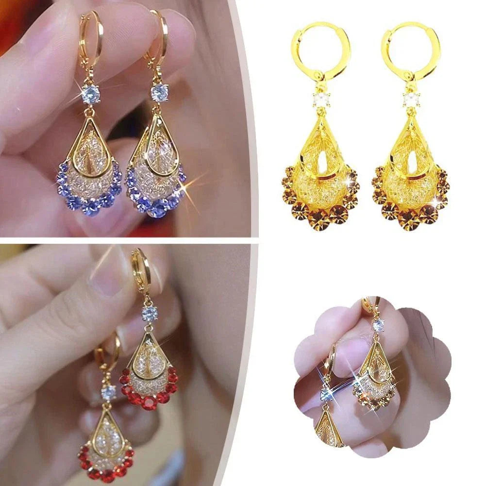 Mesh crystal zircon earrings(24k gold plated)